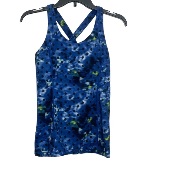 Lululemon 4 Blue‎ Print Criss Cross Back Built in Bra Tank Athletic - Picture 5 of 7